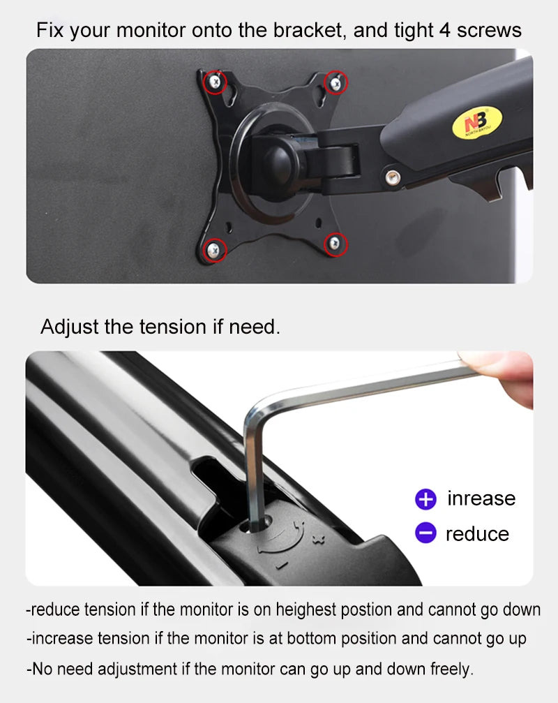 F80 Gas Spring 17-30 inch Desktop LED LCD Monitor Mount Holder Arm Ergonomic Gas Strut Flexi Mount Load 2~9kgs