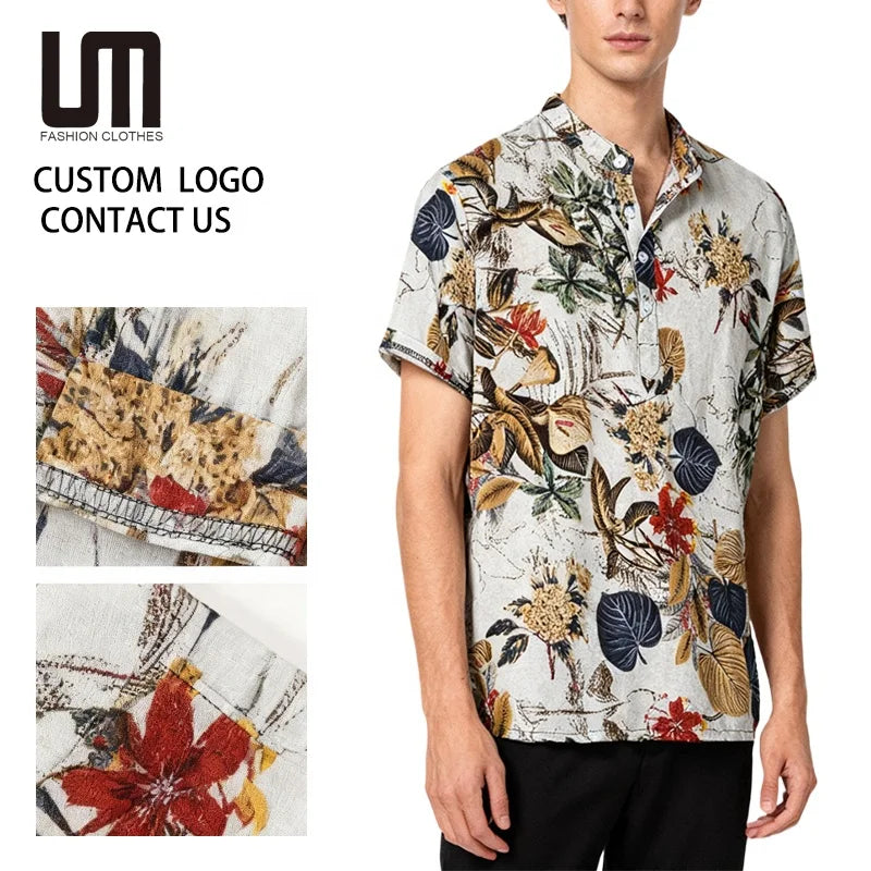 OEM Service Custom Wholesale Summer Men Clothing Short Sleeve Hawaiian Printed Fashion Shirt