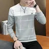 M-3XL Spring and Autumn Men's Sweater Pullover Korean Fashion Trend Splicing Colorblock Slim Fit Casual Sports Tops