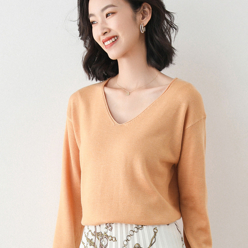 2025 Spring Autumn Womens Sweater Solid Knitwear Korean Loose Female Basic Casual Jumpers Stretch Pullover Sky Blue Pink Sweater