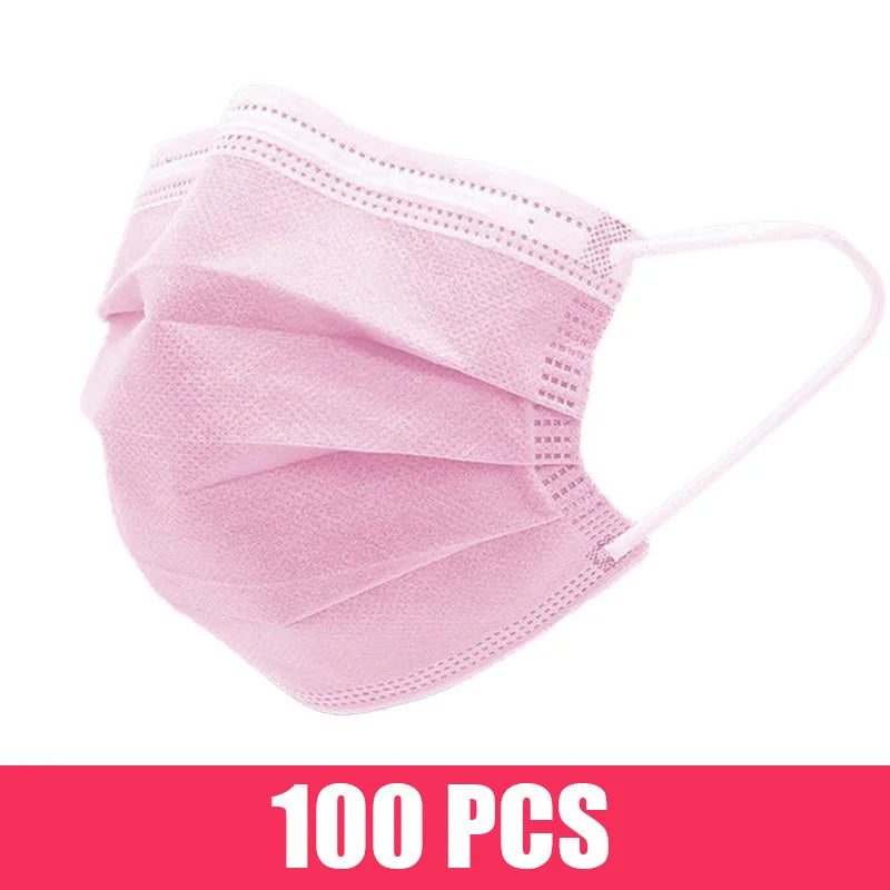 10/50/100/200PCS Disposable Mask Earloop Pink Bule Black White Mouth Masks 3 Layers Meltblown Non-Woven Breathable Face Mask