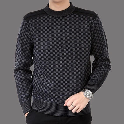 Autumn Winter Men's Warm Sweater Casual O-Neck Thick Cashmere Turtleneck Pullover Men Classic Plaid Sweaters Knitwear Clothing