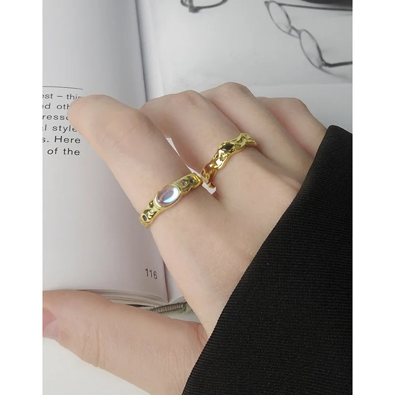 Wholesale 925 Sterling Silver Moonlight Oval Round Stone Colorful Zircon Wedding Rings for Girls Fine Jewelry