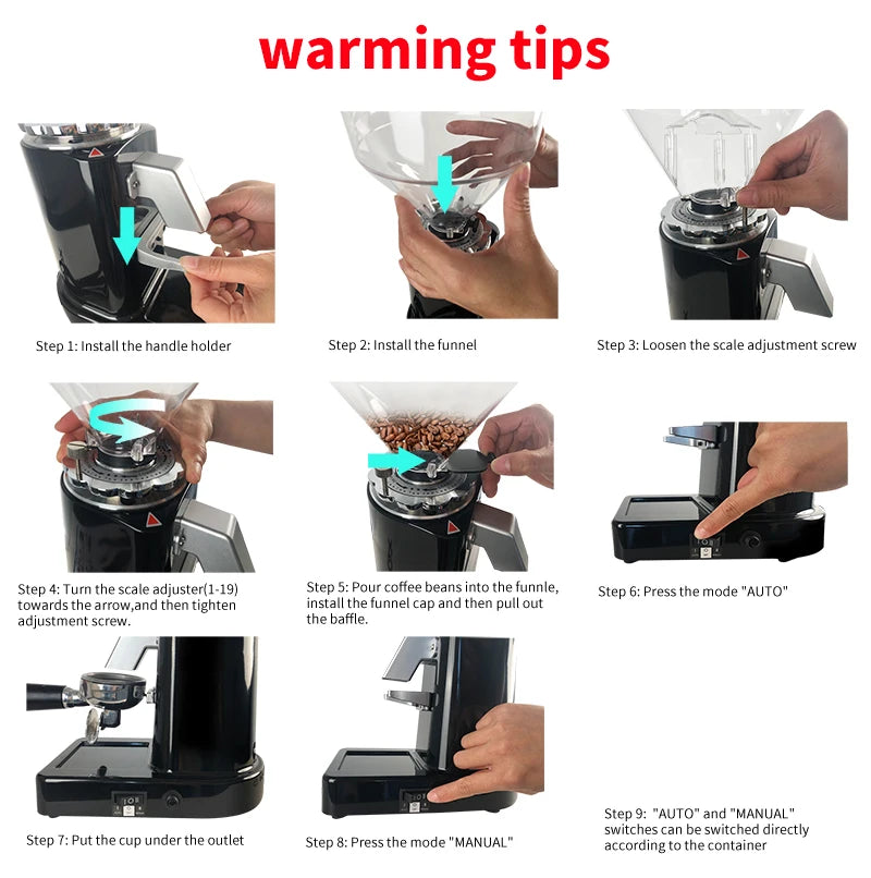 Noiseless Electric Coffee Grinder with 19 Scales Adjust Stainless Steel Blade Smooth Powder Coffee Mill Household French Press
