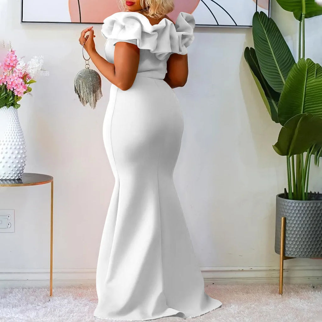 D3192 European and American Cross-border Women's Dress 2023 New Solid Color Fishtail Skirt Wooden Ear Slim Evening Africa Long