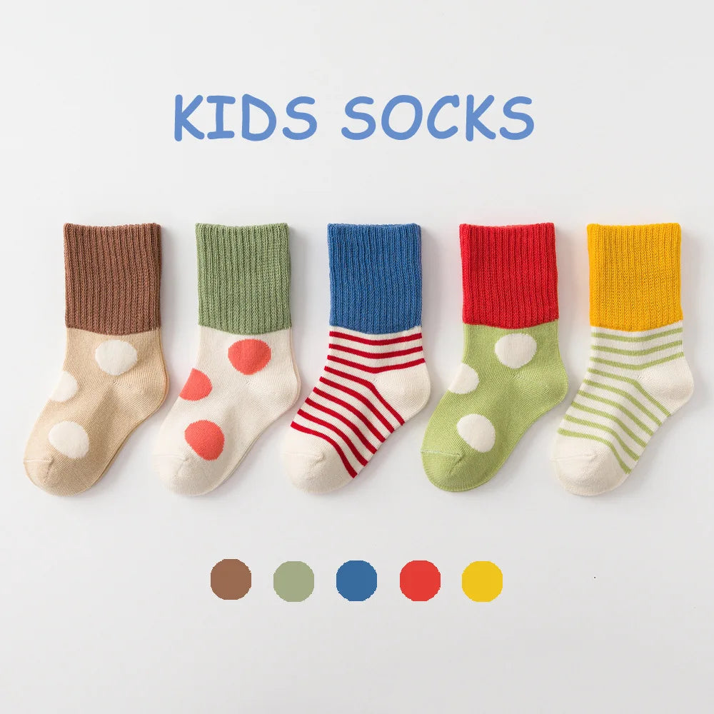 5 Pairs/Lot Toddler Socks Newborn Baby Soft Prewalker Spring Cotton Girl Kids Autumn Infant Cartoon Striped Print Sock 0-12Y
