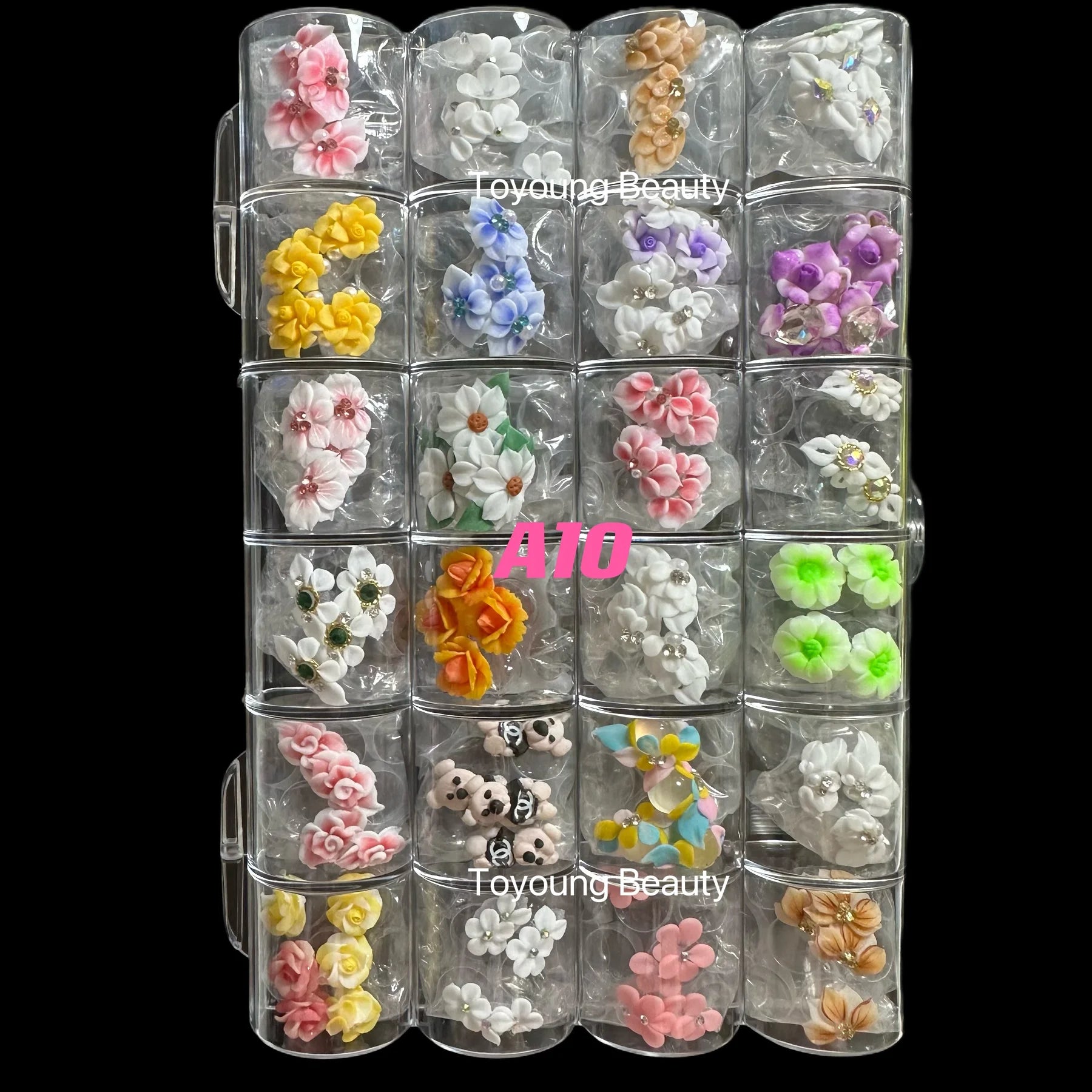 TOYOUNG 100pcs Per Tray Cheap Price Box Kawaii Handmade Nail Art Charms Christmas Decoration Stickers 3D Acrylic Nail Flowers