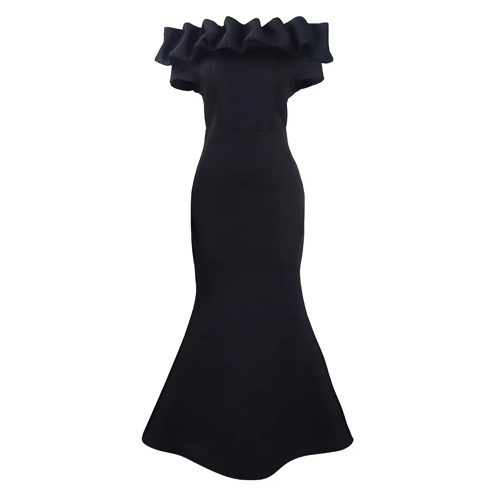 D3192 European and American Cross-border Women's Dress 2023 New Solid Color Fishtail Skirt Wooden Ear Slim Evening Africa Long