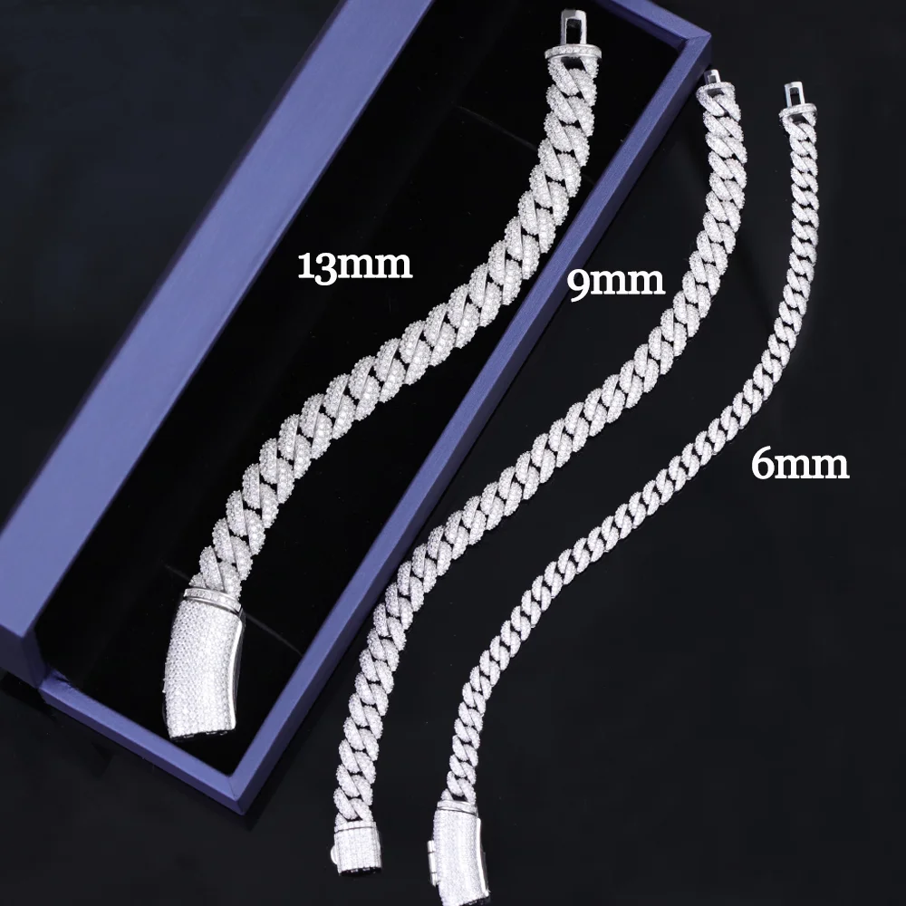 Ready to Ship Diamond Cuban Bracelet 6mm-22mm S925 Silver Hip Hop Bracelet Full Iced Out Moissanite Cuban Bracelet for Men