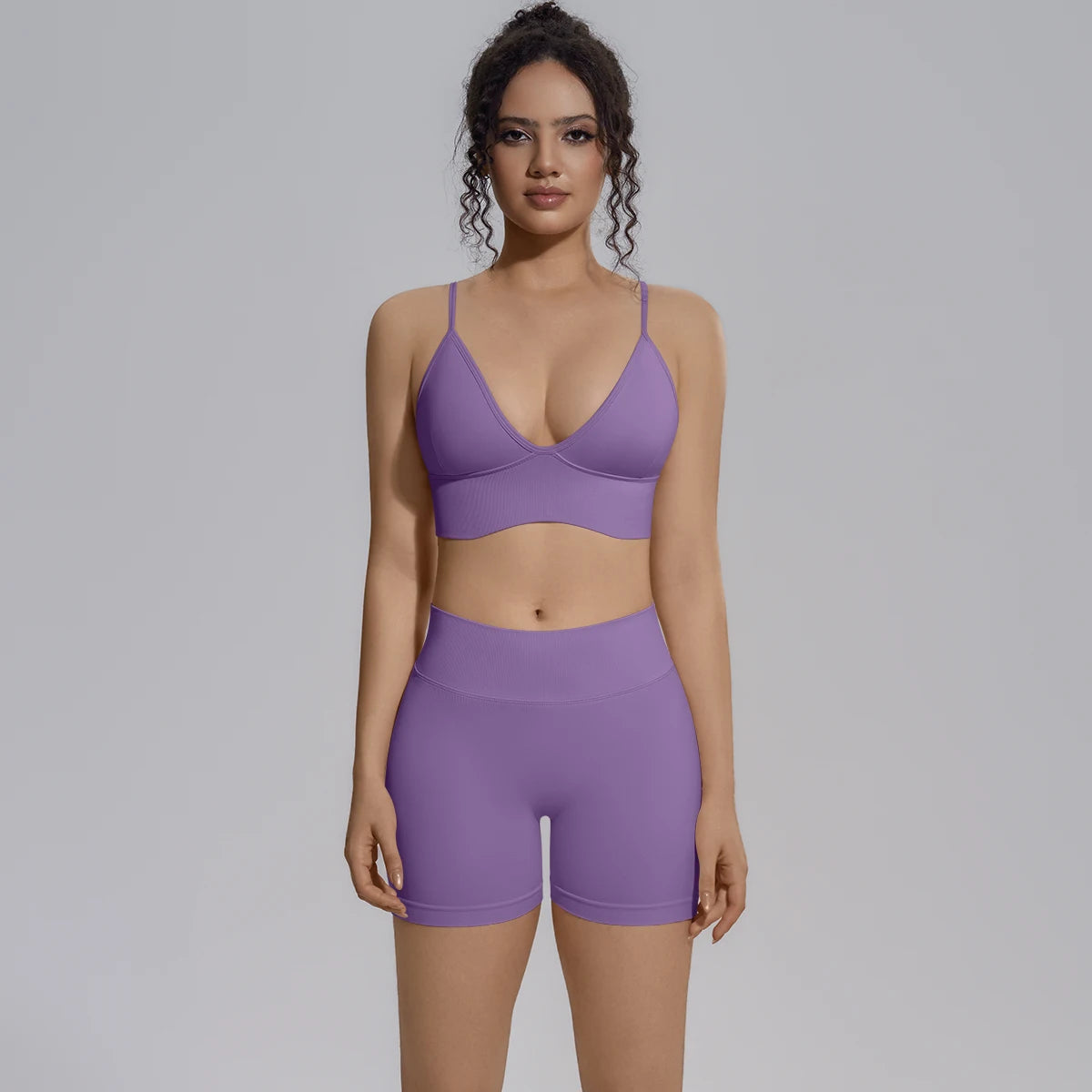 New Summer Sexy Naked Feeling Yoga Shorts Set Women 2 Piece Sport Bra Biker Shorts Workout Gym Activewear