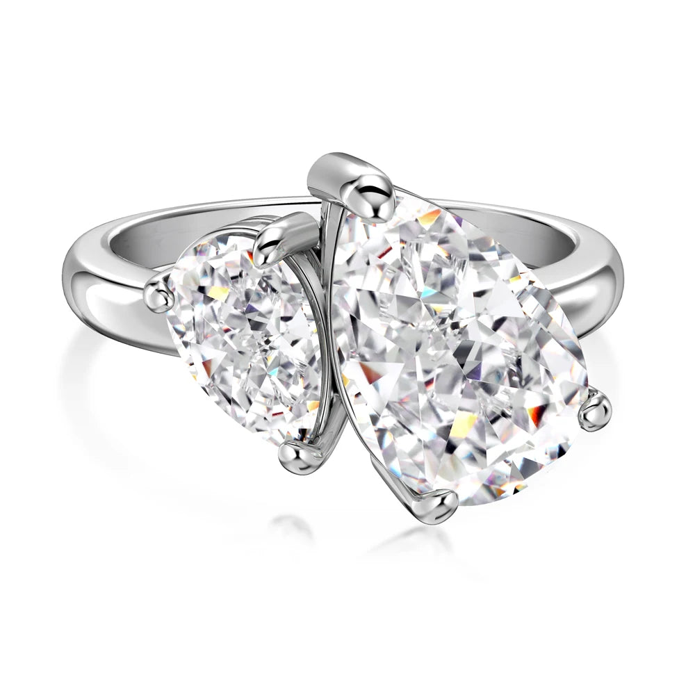 Dylam Trendy Double Stone S925 Sterling Ring 8A Cubic Zirconia Ring Pear Waterdrop Shape Engagement Wedding Rings Jewelry Women