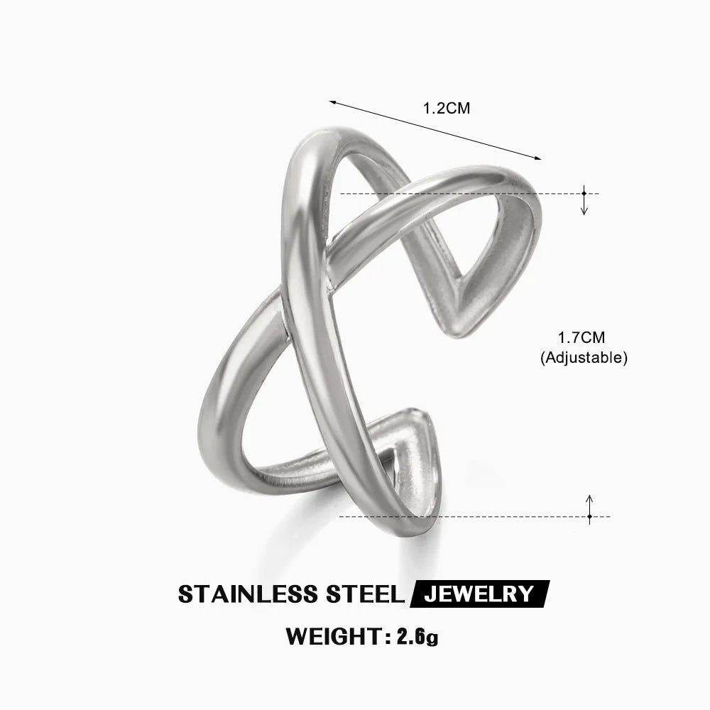 New Arrival Premium Unisex Stainless Steel Jewelry Trendy X-Shaped 3D Rings High Aesthetic Irregular Streamlined Tail Design