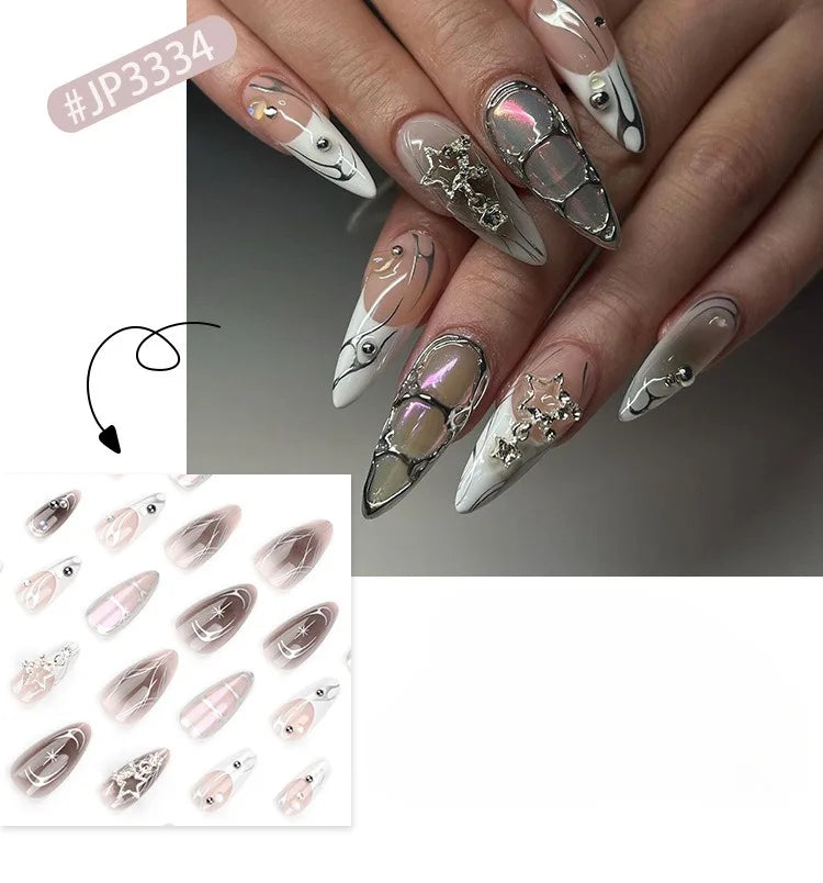 Dropshipping 24 Pcs Edgy French Manicure with Flame Ombre Almond Shape Press on Nails Artificial Fingernails Customize 3334