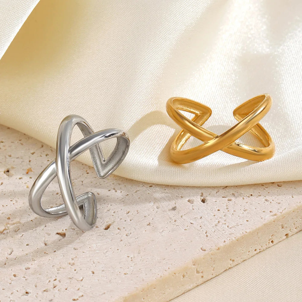 New Arrival Premium Unisex Stainless Steel Jewelry Trendy X-Shaped 3D Rings High Aesthetic Irregular Streamlined Tail Design