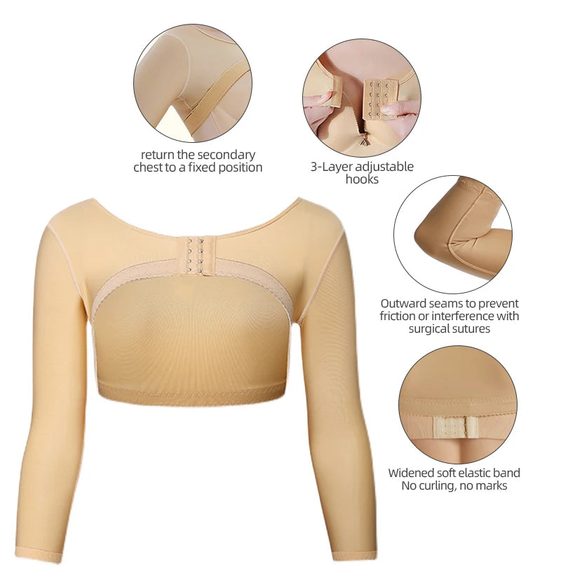 Post-Op Augmentation Bra Support Spandex Long Sleeve Upper Arm Shapewear Faja Post Surgery Compression Garments Shaper for Women