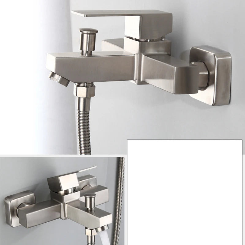 Bathroom Shower Faucet Stainless Steel Triple Bathtub Faucet Mixers Hot Cold Mixer Valve Nozzle Tap Wall Mounted Home Shower Set