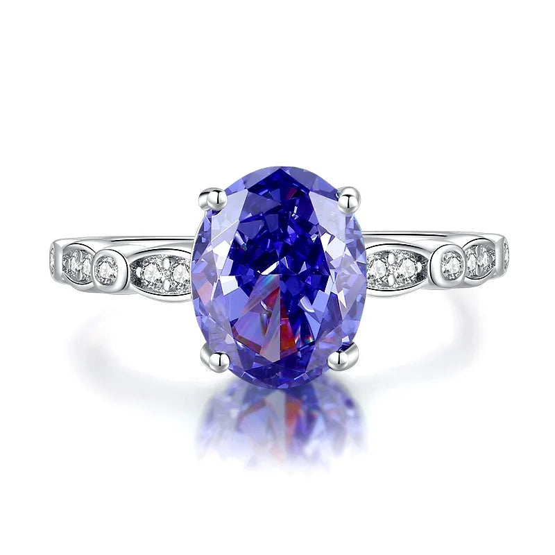 Factory Delivery Original Oval Shape 8a Zircon Rings 925 Sterling Silver Colorful Engagement Wedding Ring