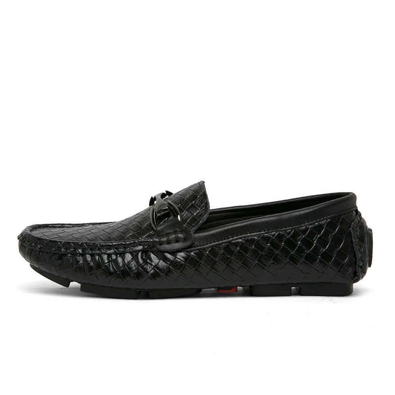 Men's Loafers Driving Shoes Gommino Penny Loafer Flats Woven Leather Moccasins Low-top Slip on Light Weight Spring Metal Casual