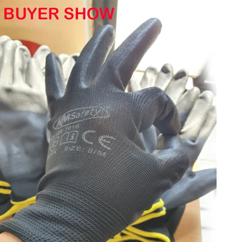 12 Pairs Safety Protective Coated PU Work Gloves Palm Coated Glove Mechanic Working Gloves CE Certificated EN388 4131X