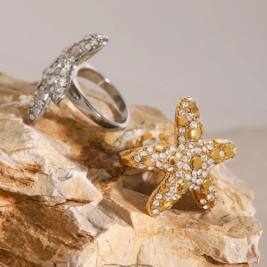 New Luxury Summer Design Waterproof Ring Stainless Steel 18K Gold Starfish Rings