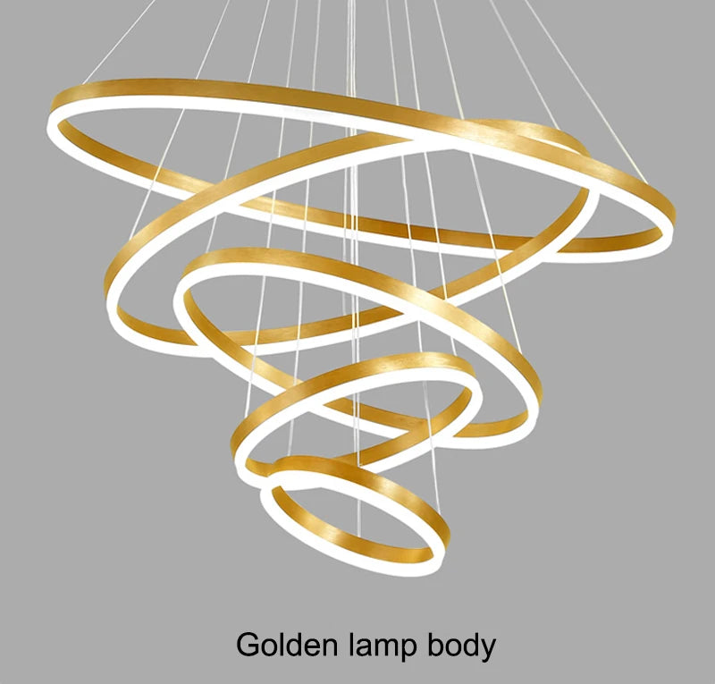 Modern LED Ring Pendant Lights Golden Creative Aluminum Circle Pendant Light for Living Room Restaurant Home Ring Lamp