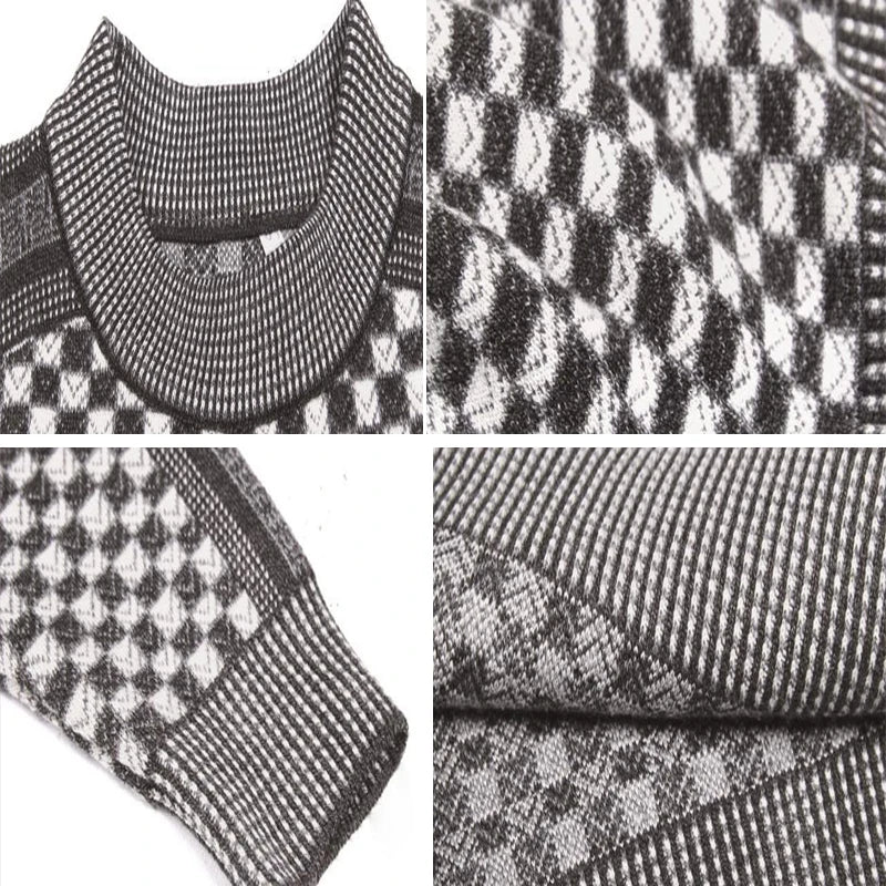 Autumn Winter Men's Warm Sweater Casual O-Neck Thick Cashmere Turtleneck Pullover Men Classic Plaid Sweaters Knitwear Clothing