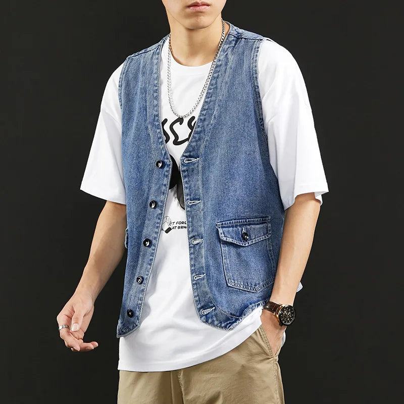 Mens Vests Waistcoats Men's Vintage Denim Vest Waistcoat Sleeveless Washed Retro Jacket Vests Outerwear Cowboy Vests Coat Male