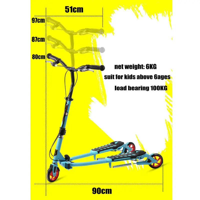 Folding Kids Scooter with 3 Wheels, Portable 2 Pedal Scooter Tricycle, Scissors Scooter with Adjust Height, PU Wheel Kid Scooter