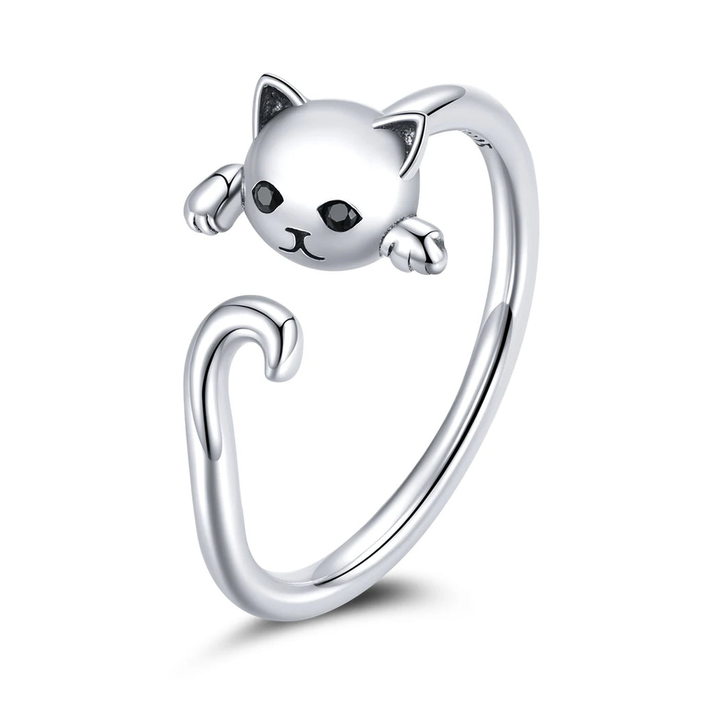 Hot Sale 925 Sterling Silver Original Cute Cat Ring Adjustable Size Rings Finger for Women Elegant Silver Jewelry SCR707