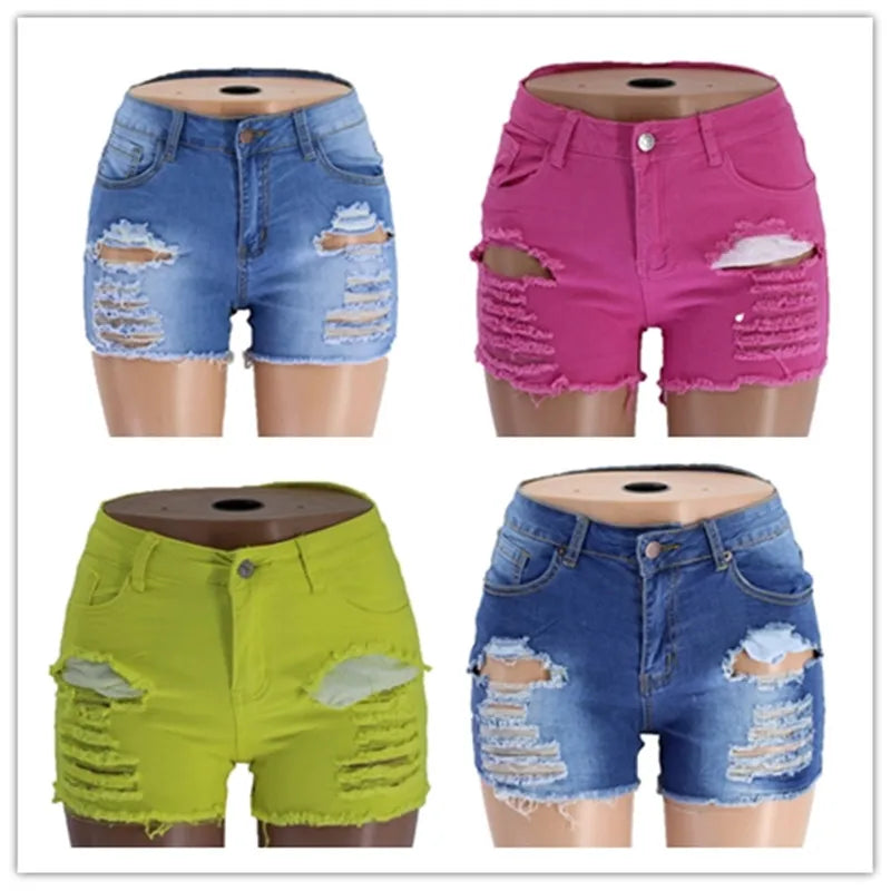 2020 New Arrival Summer Ripped Denim Shorts Fashion Slim Jeans Shorts High Quality Women Clothes 5 Color S-2XL