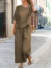 Casual Solid Color Shirt Pants Two-Piece Set Women's Fashionable Comfortable Breathable Clothing