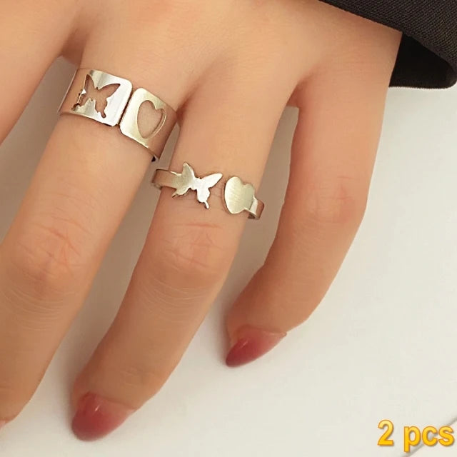 Trendy Gold Butterfly Rings for Women Men Lover Couple Rings Set Friendship Engagement Wedding Open Rings N2203181