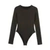KAR&OT ZA 2024 Autumn New Women's Fashion Simple Versatile Elastic Slim Fit Long-sleeved Round Neck Jumpsuit 1026725
