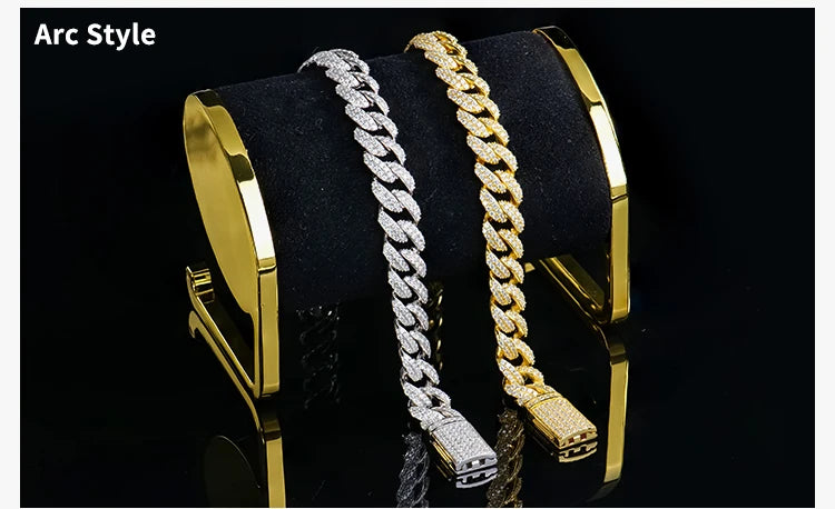 Custom Luxury 12 16 20 mm Full Iced Out Hiphop Moissanite Diamond Miami Silver Cuban Link Chain Bracelet in Silver 925 for Men