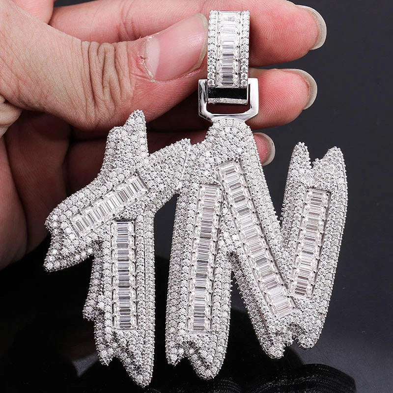 Starspire Jewels Fine Bespoke 925 Sterling Silver Emerald Cut Hip Hop Pendant Luxury Moissanite Stone Charm Rose Gold Plated