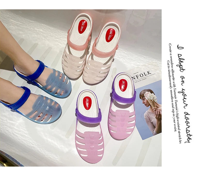 New Summer Jelly Sandals Women Outdoor Casual Slip On Garden Beach Shoes Female Rubber Clogs Non-slip Slides Breathable Slippers