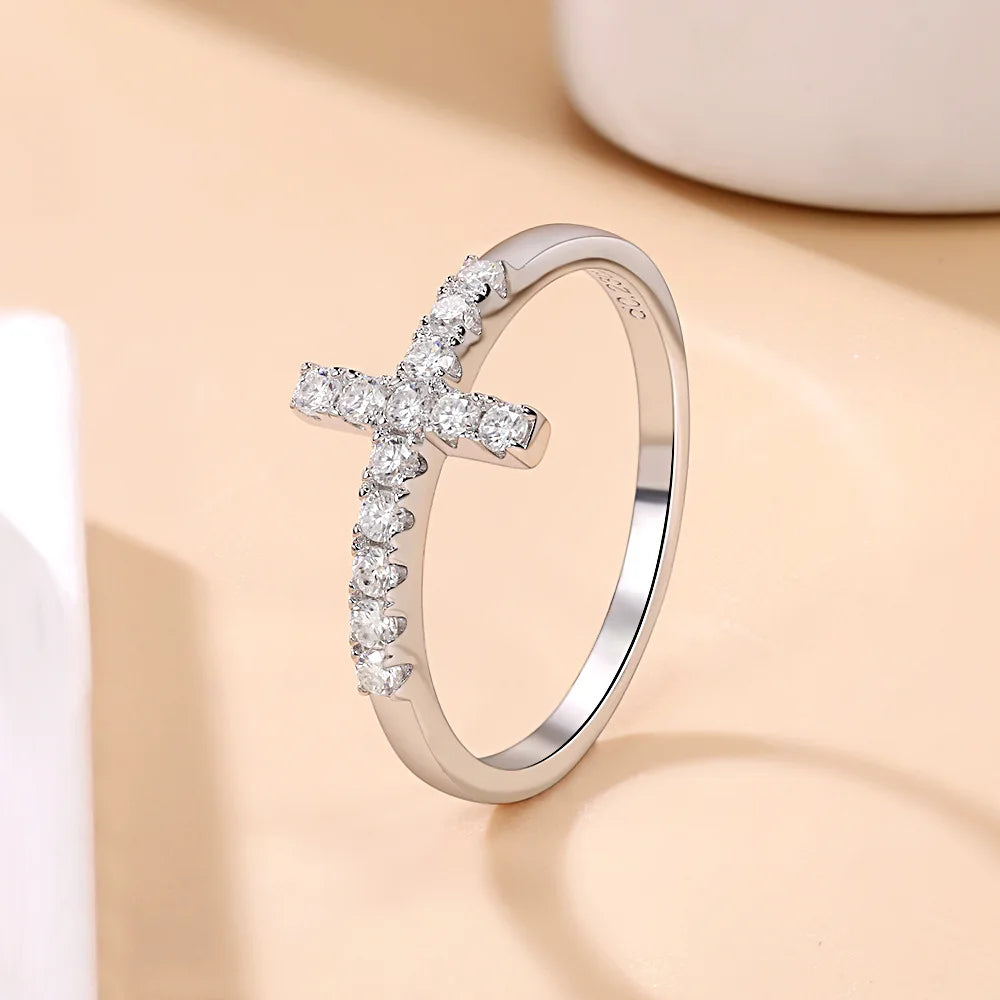 Cross Moissanite Ring in 925 Sterling Silver 18K Gold Plated, Fashion Statement Jewelry for TikTok Live Wholesale