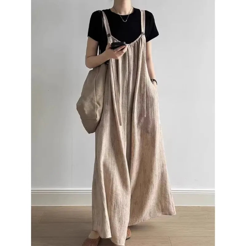 Boutique Wholesale 2025 Summer New Fashionable V-neck Loose and Versatile Casual Wide Leg Women's Jumpsuit