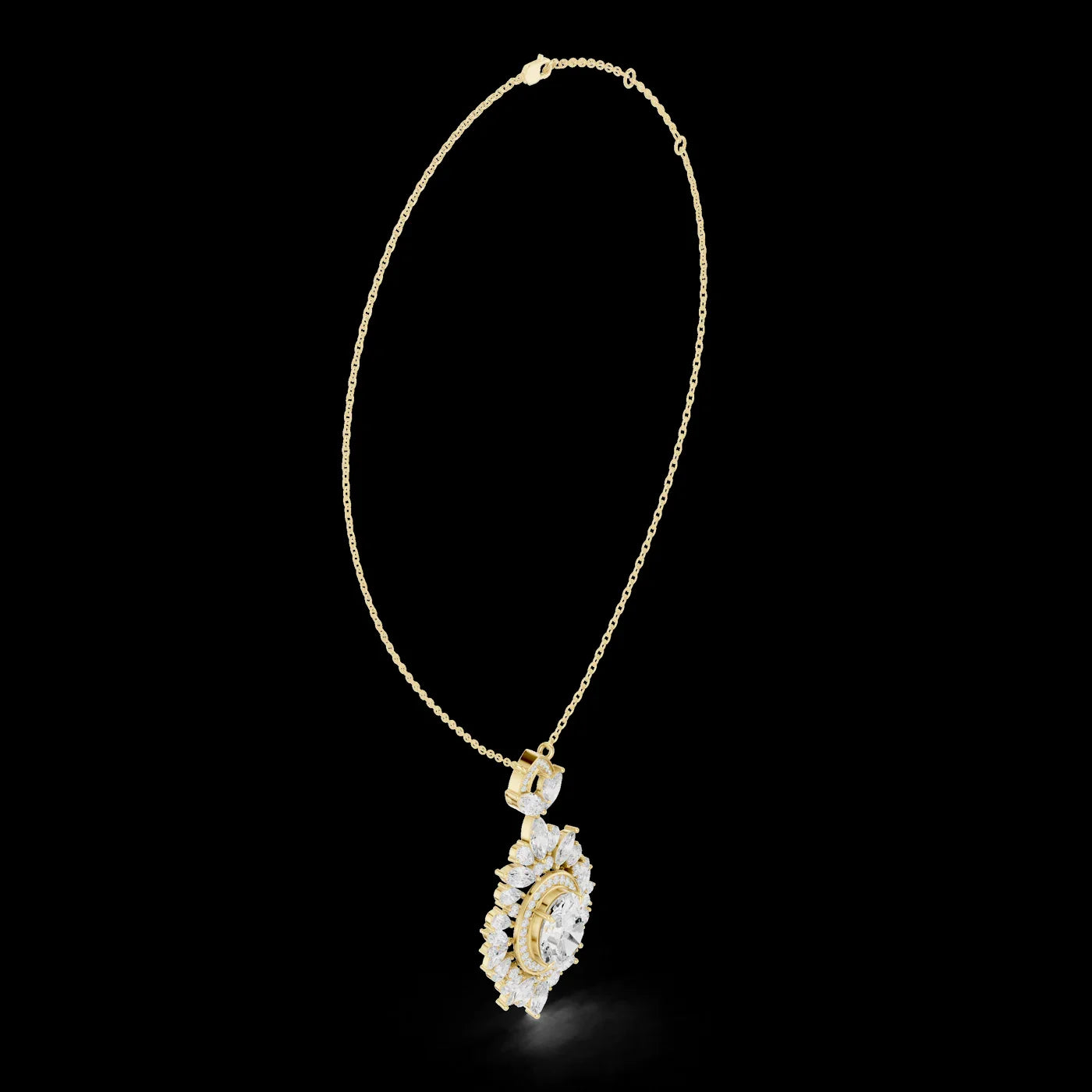 Gold Oval Halo Cluster Diamond Pendant Necklace Women Brilliant Diamond Link Chain Jewelry for Engagement Wedding Anniversary