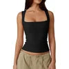 Women Girls Sleeveless Vest T-shirt Solid Color Square Neck Yoga Sports Sleeveless Tank Tops Base Casual Slim Vest