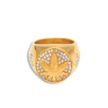 Men's Ring HIP Hop Iced Out Bling Gold Stainless Steel Micro Paved Rhinestone Maple Leaf Rings Cross Diamond Ring