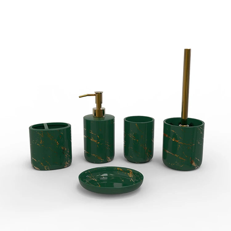 Modern Gold Marble Design Five-piece Eco-Friendly Dolomite Ceramic Custom Color Table Top Bathroom Accessories Set Decal Custom