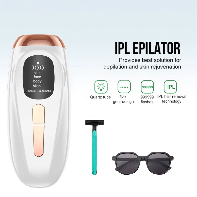 PAKISS USA Warehouse Stock 999,999 FlashesIPL Hair Removal Device, 5 Levels Painless Hair Remover for Face Body Bikini Line