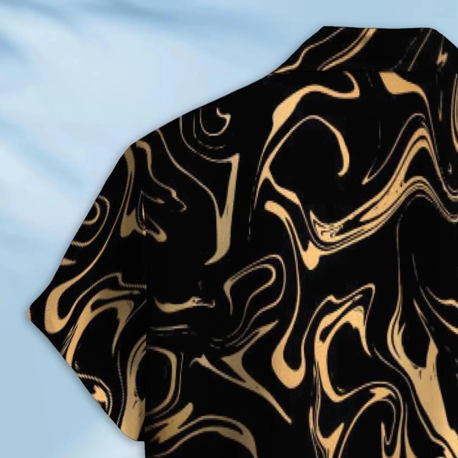Luxurious Men's Ink-printed Shirt with Golden Marble Pattern Design. 100% Polyester Fiber. Quick-drying Summer Custom-made Style