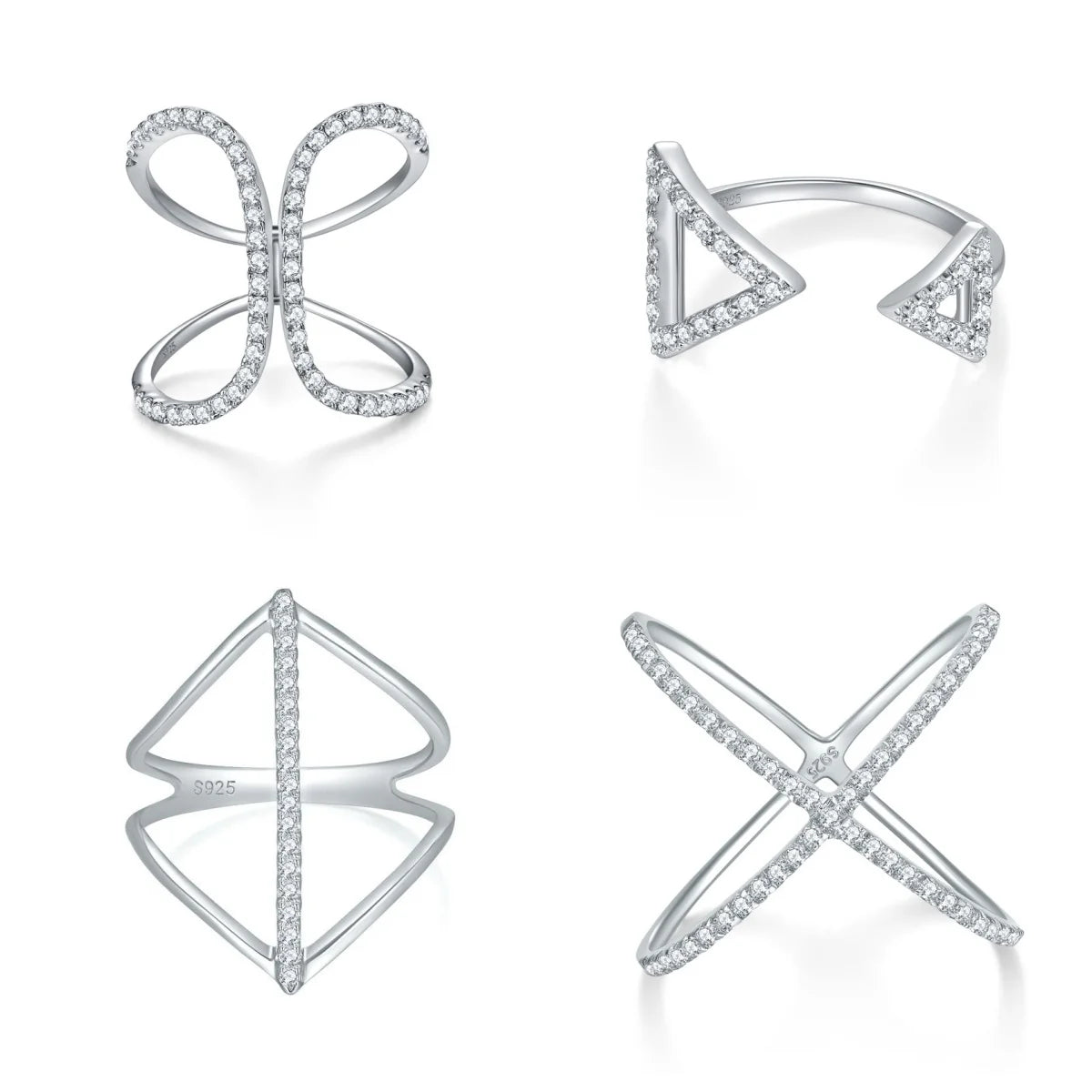 Ruizuan Rhodium Plated Silver Eternity Band Rings Moissanite Trendy Bezel Setting Cross Design Girls Bulk Certified Rings for
