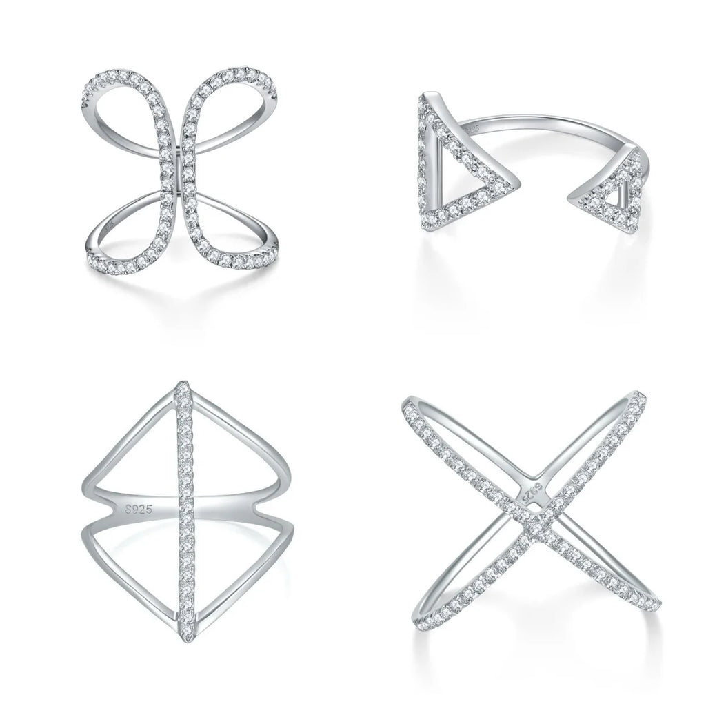 Ruizuan Rhodium Plated Silver Eternity Band Rings Moissanite Trendy Bezel Setting Cross Design Girls Bulk Certified Rings for