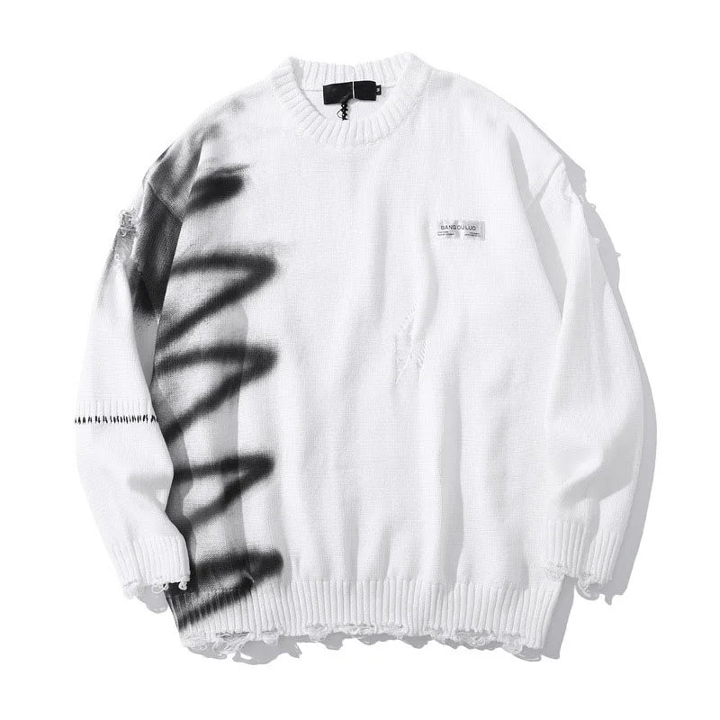 Una Reta Graffiti Sweater Men New Autumn Streetwear Men's Clothes Hip Hop Pullover Men Hole Oversize Couple Sweater