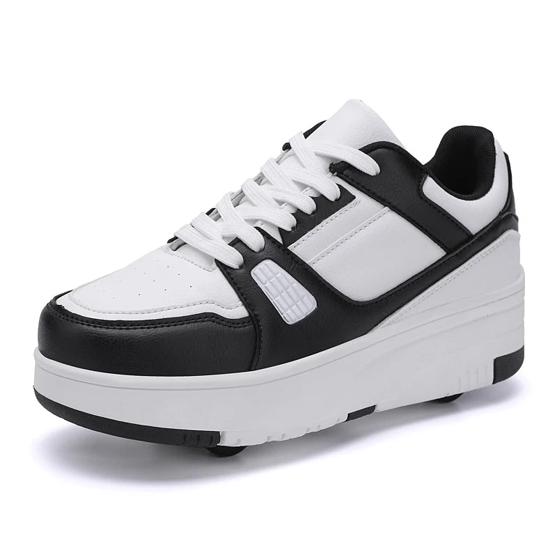 High Quality Four-Wheel Rampage Leather Sports Shoes for Boys and Girls Explosive Sneakers with TPR Sole for Roller Skating