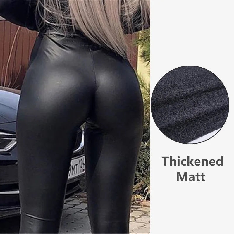 Outfits Women Pencil Pants PU Leather Leggings Thicken Winter Warm Skinny Pants Elastic High Waist Hip Push Up Latex Trousers