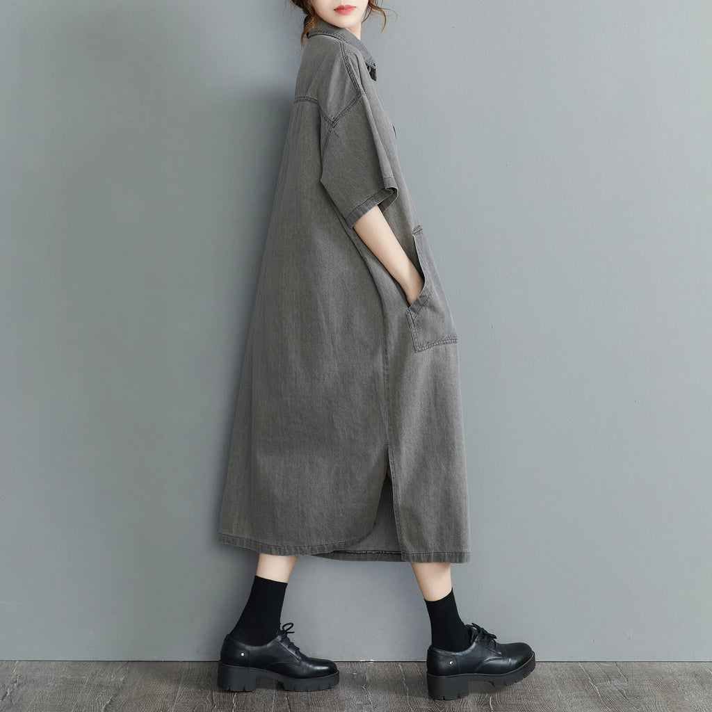 Boutique Wholesale 2025 Summer New Fashionable Retro Lapel Loose Casual Denim Women's Dress